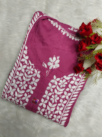 House of Oudh Hand Embroidered Lucknowi Chikankari Tuba Modal Full Buta Colour Tulip Heavy Booty Design Kurti