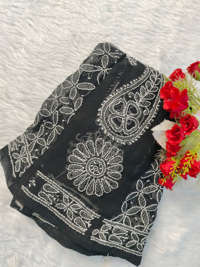 House of Oudh Hand Embroidered Lucknow Chikankari Black Georgette White Thread Sharara